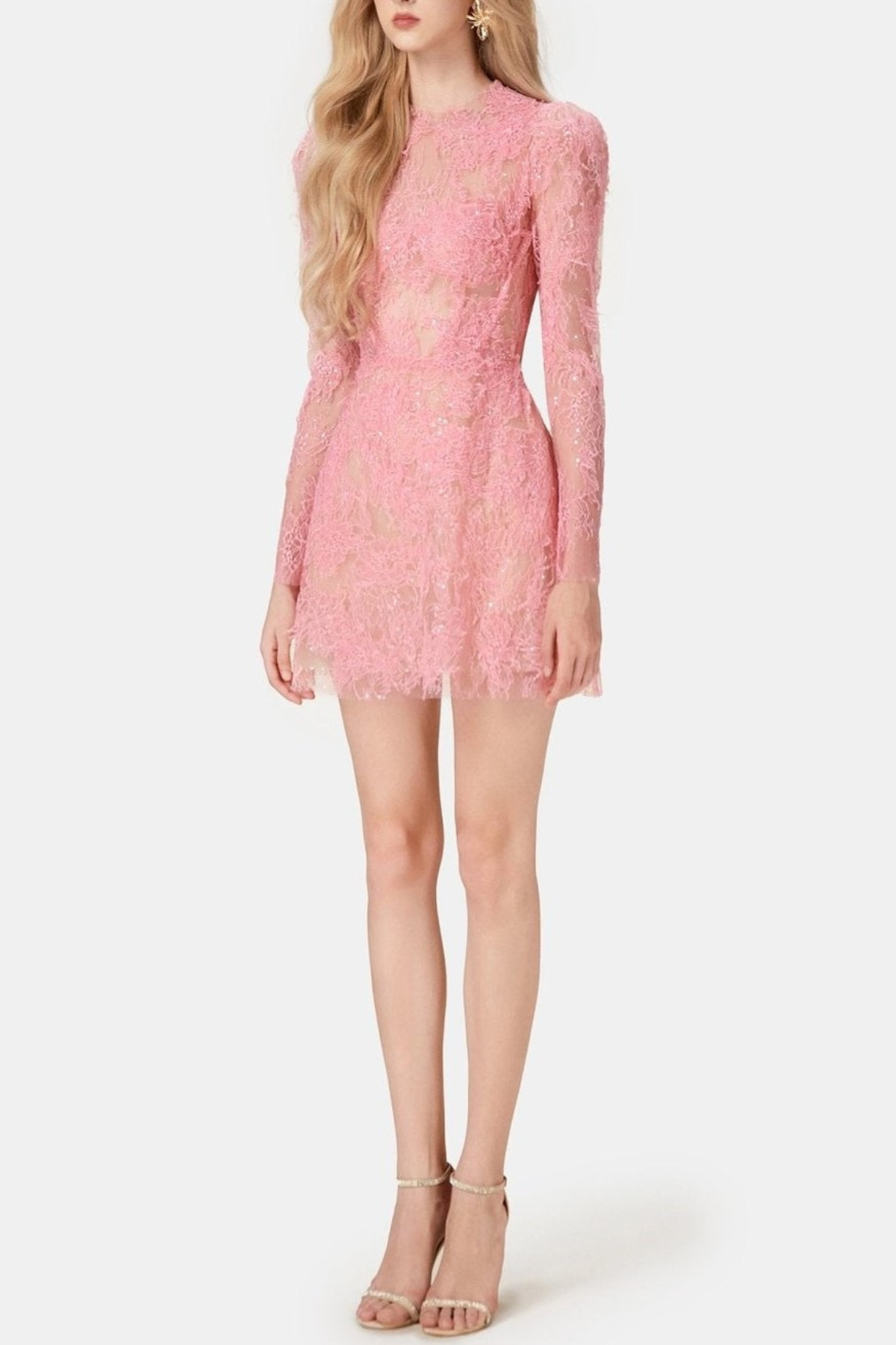 Batya Lace Long Sleeve Mini Dress - Pink