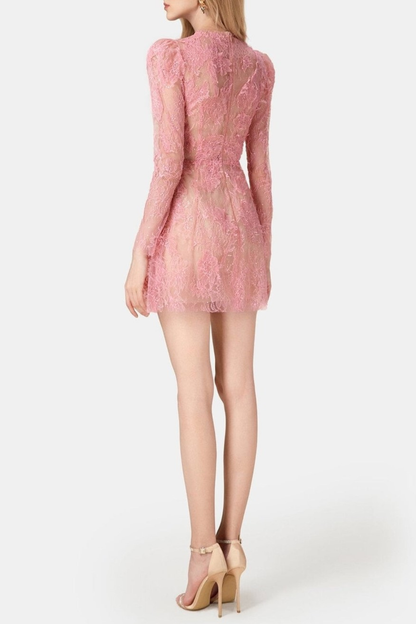 Batya Lace Long Sleeve Mini Dress - Pink
