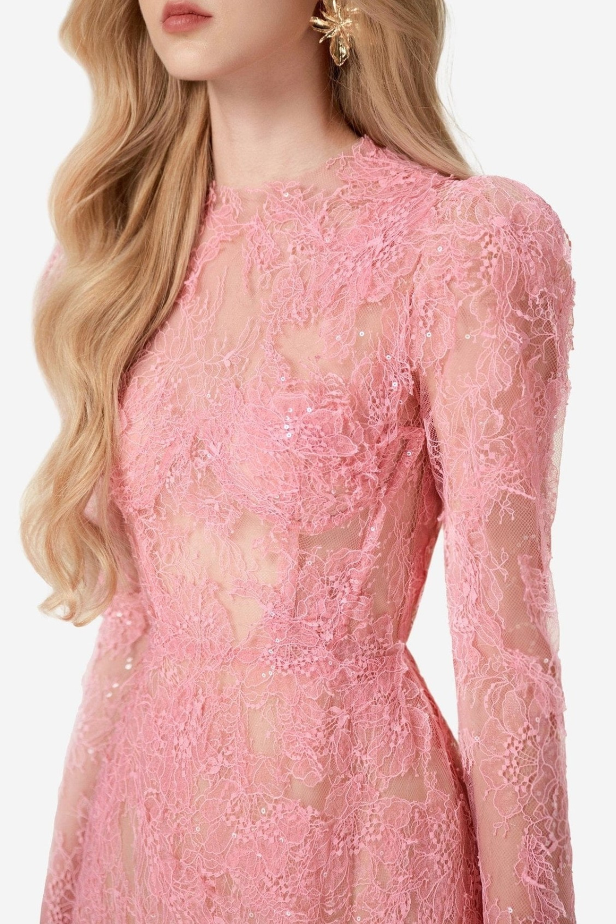 Batya Lace Long Sleeve Mini Dress - Pink