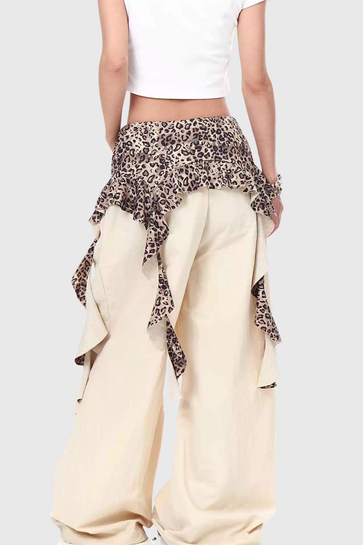 Baxle Leopard Ruffle Deconstruct Pants - Apricot