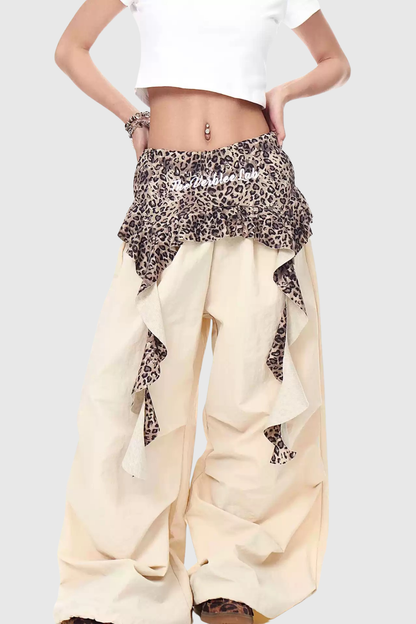 Baxle Leopard Ruffle Deconstruct Pants - Apricot