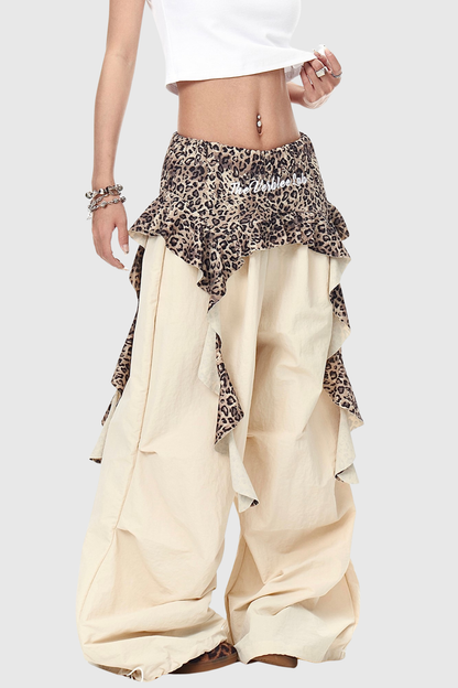 Baxle Leopard Ruffle Deconstruct Pants - Apricot