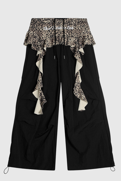 Baxle Leopard Ruffle Deconstruct Pants - Black