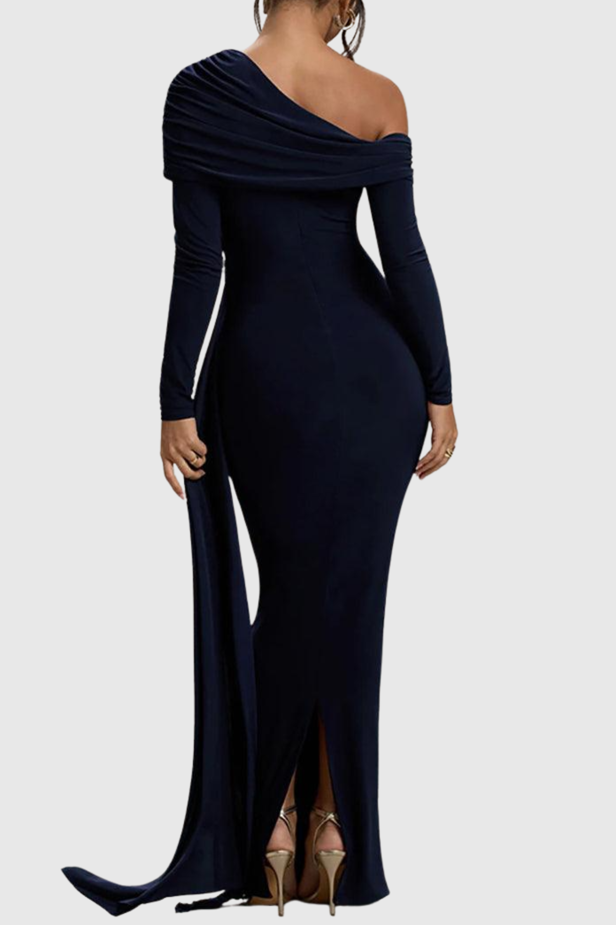 Baxter Off Shoulder Asymmetric Draped Maxi Dress - Navy