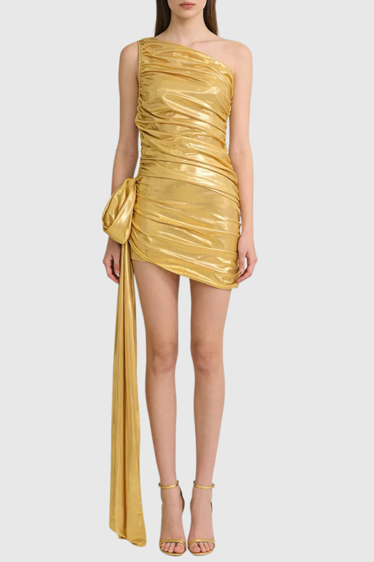 Bayara One Shoulder Metallic Ruched Mini Dress