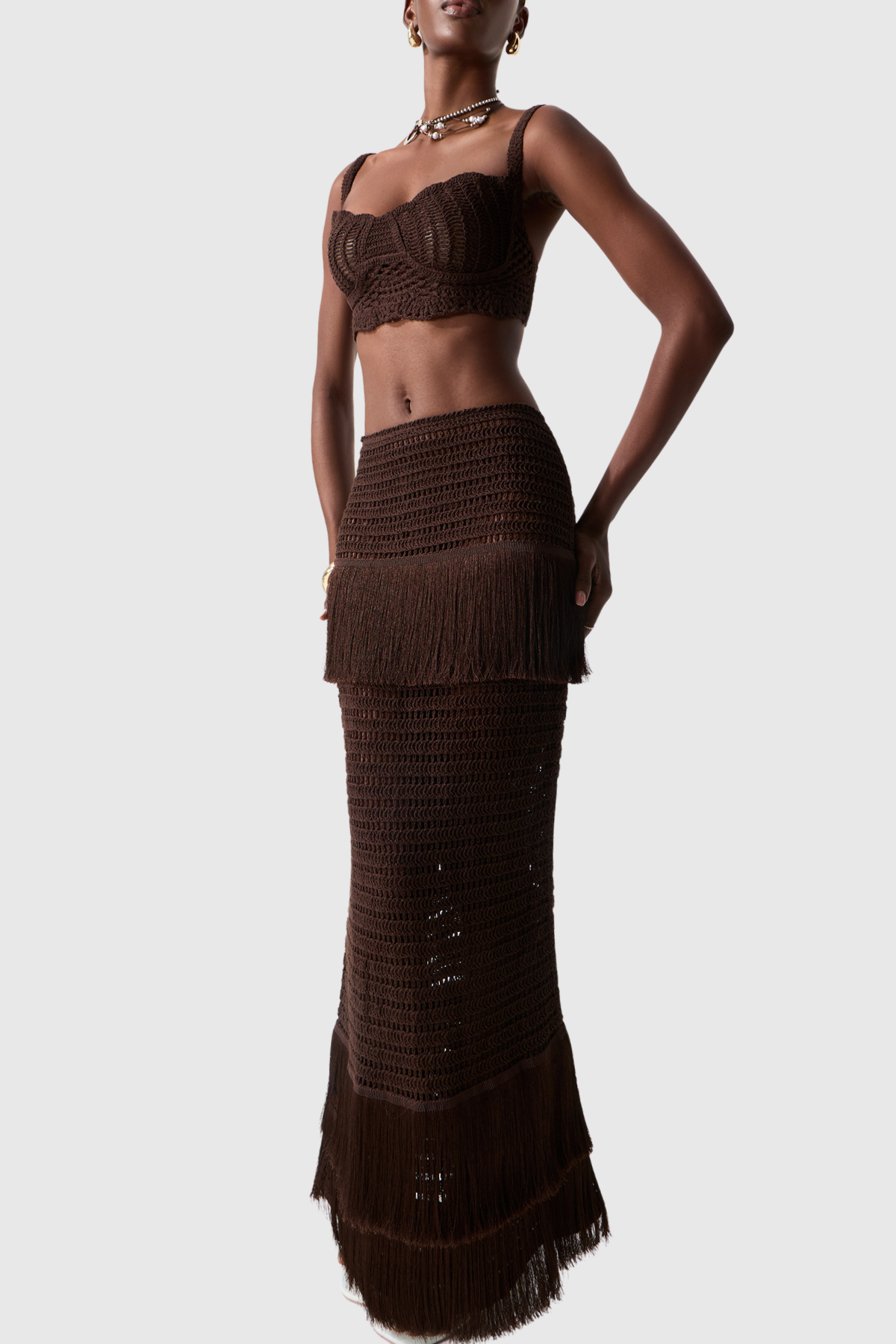 Beanne Crochet Top & Fringe Maxi Skirt Set