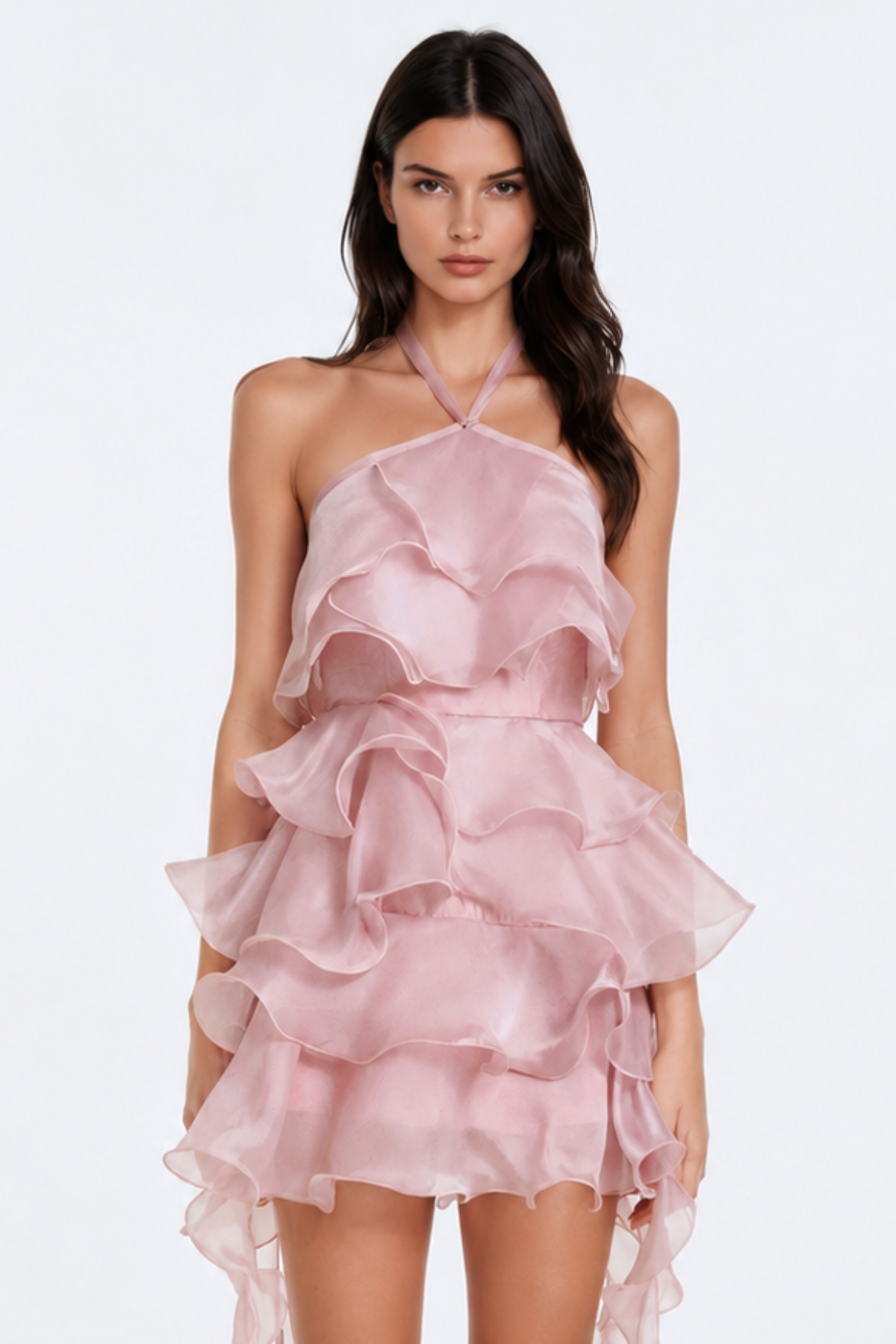 Beatris Halter Ruffle Mini Dress