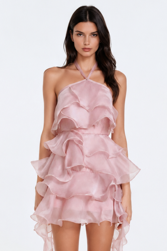 Beatris Halter Ruffle Mini Dress