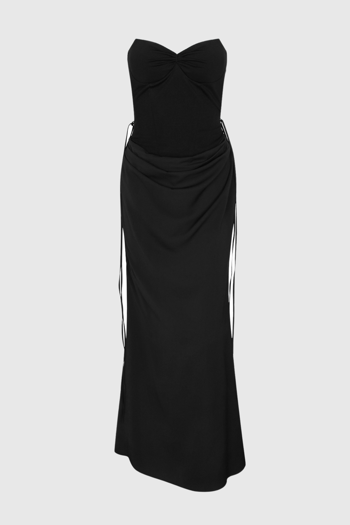 Beatrix Strapless Corset Satin Maxi Dress - Black