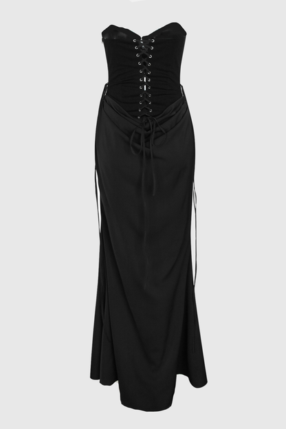 Beatrix Strapless Corset Satin Maxi Dress - Black