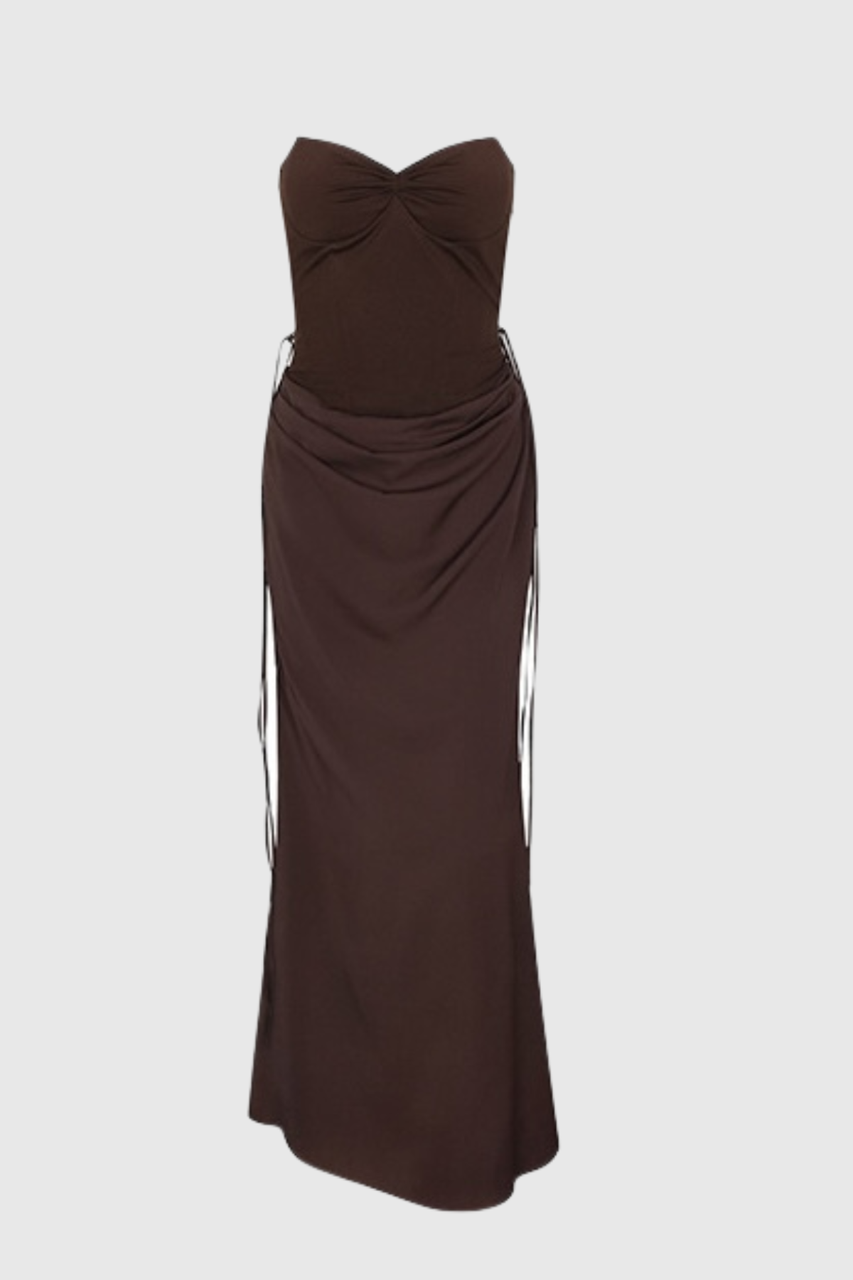 Beatrix Strapless Corset Satin Maxi Dress - Brown