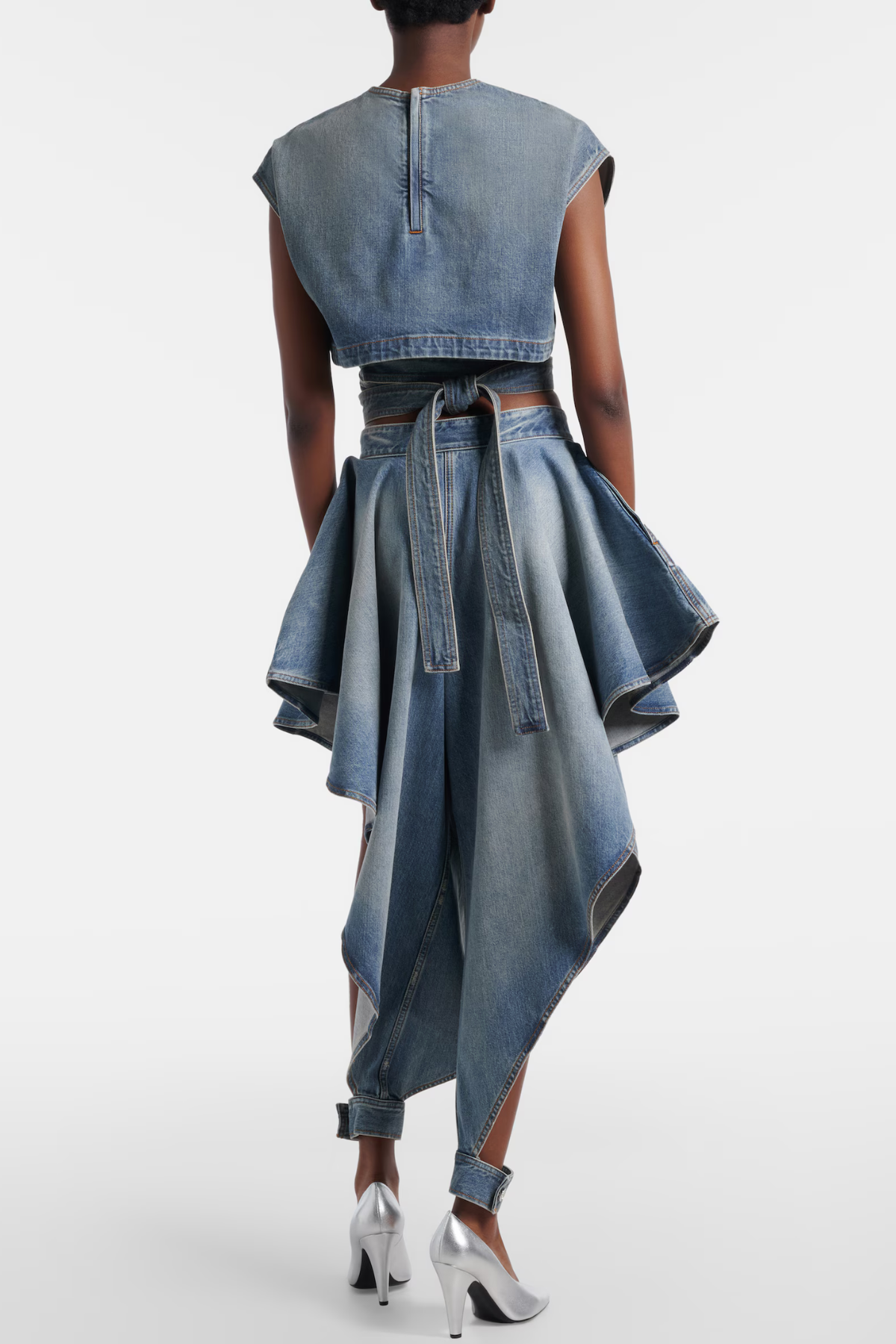 Beatriz Belted Denim Crop Top