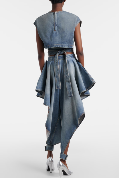 Beatriz Belted Denim Crop Top