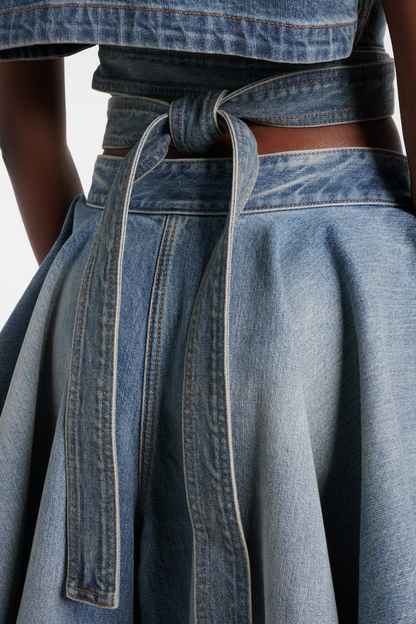 Beatriz Belted Denim Crop Top