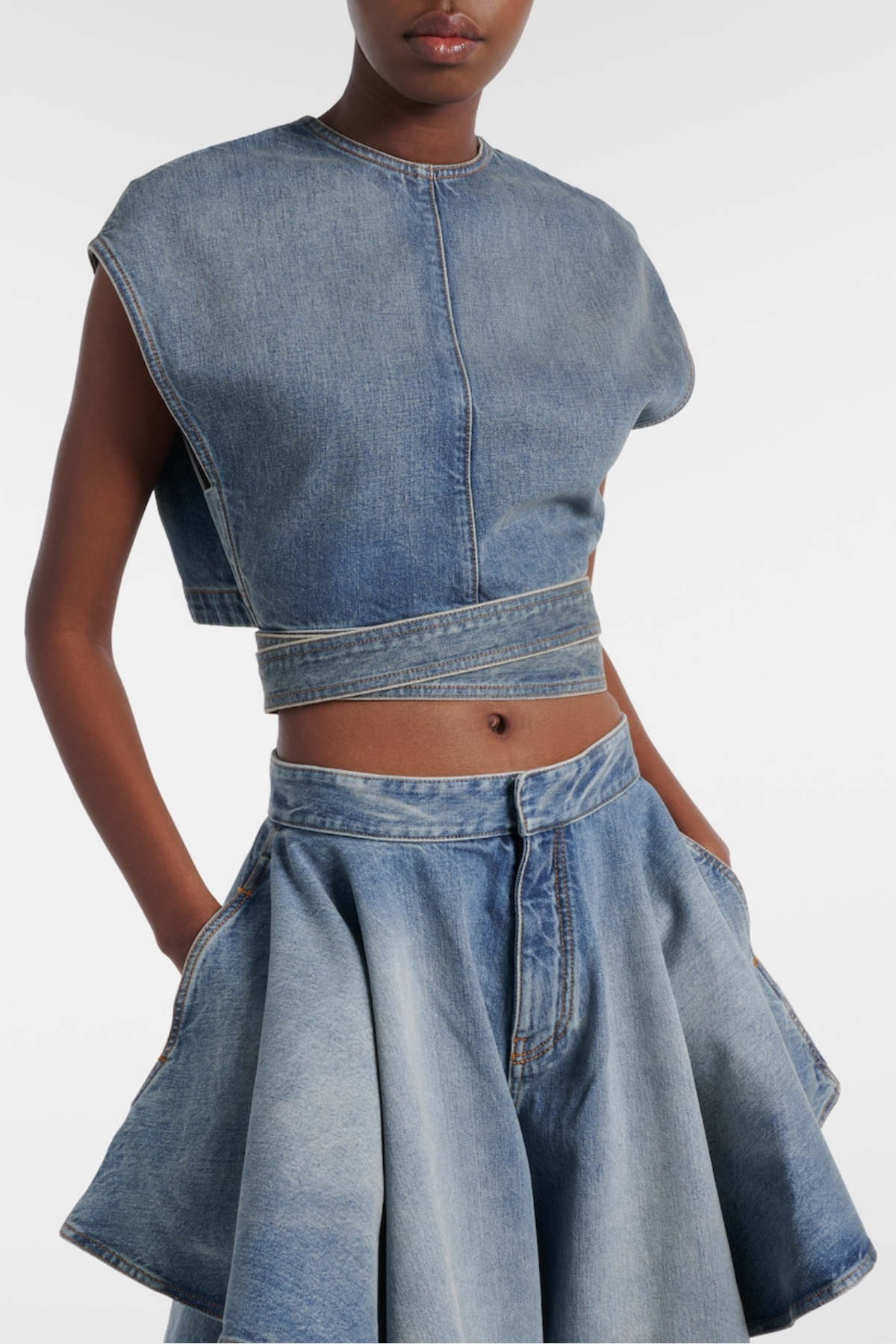 Beatriz Belted Denim Crop Top