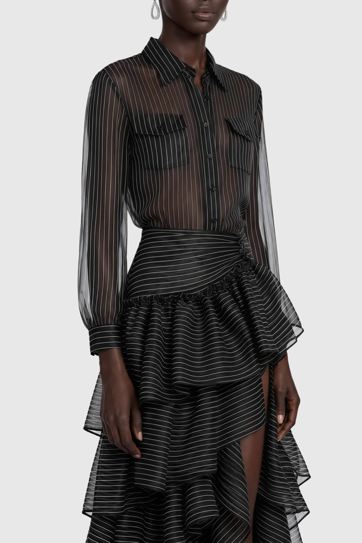 Beccaza Stripe Blouse & Ruffle Maxi Skirt Set