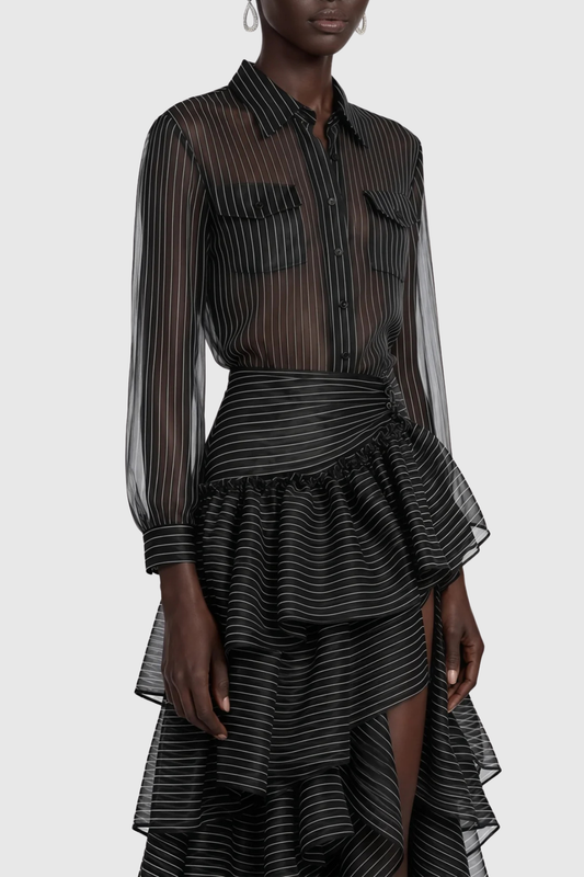 Beccaza Stripe Blouse & Ruffle Maxi Skirt Set