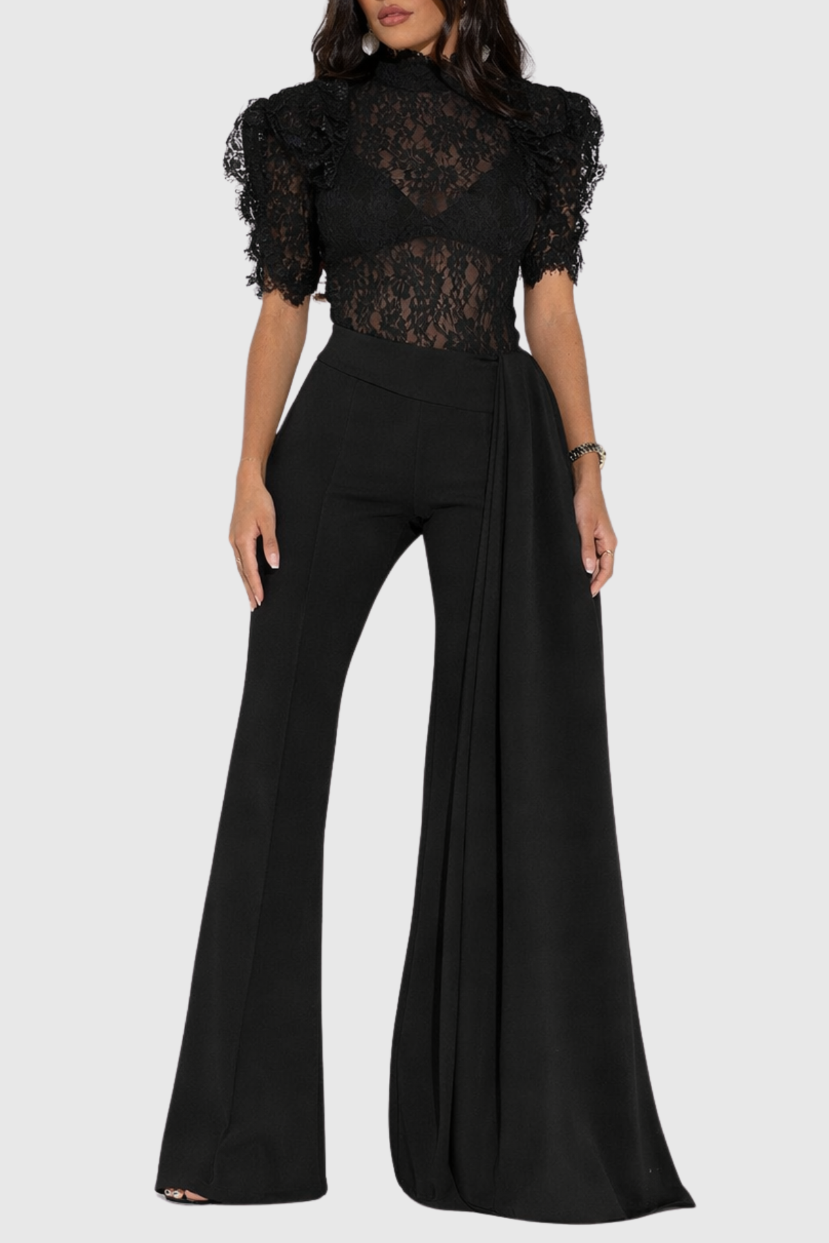 Becketa Lace Top & Pants Set - Black
