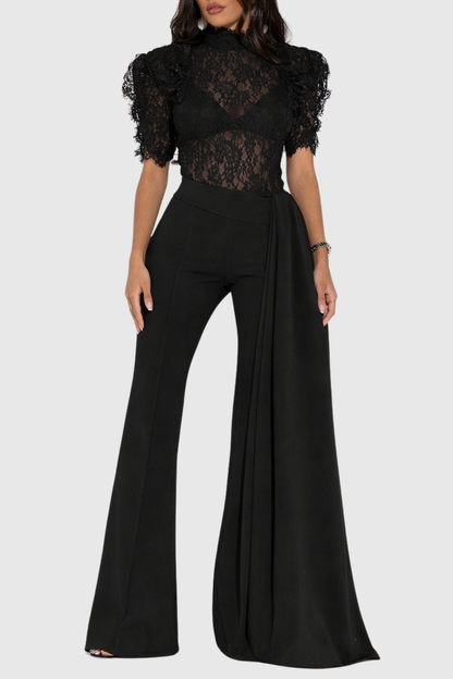 Becketa Lace Top & Pants Set - Black