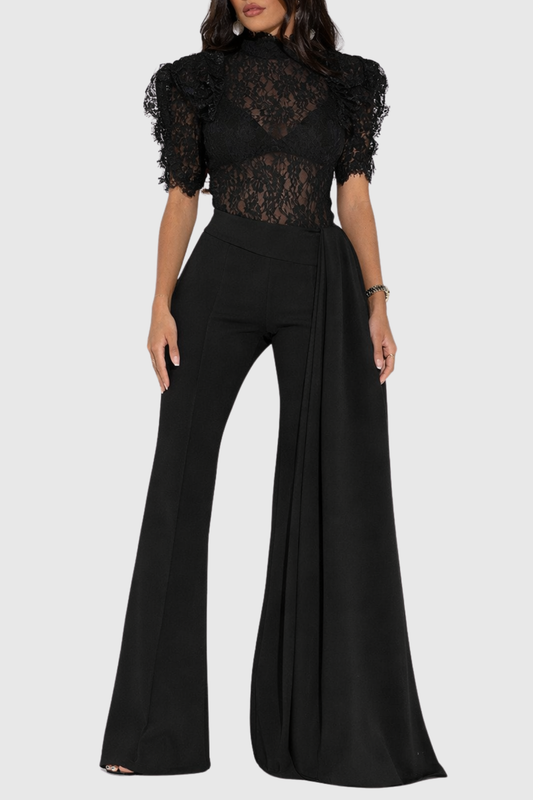 Becketa Lace Top & Pants Set - Black