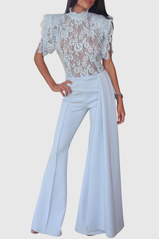 Becketa Lace Top & Pants Set - Blue