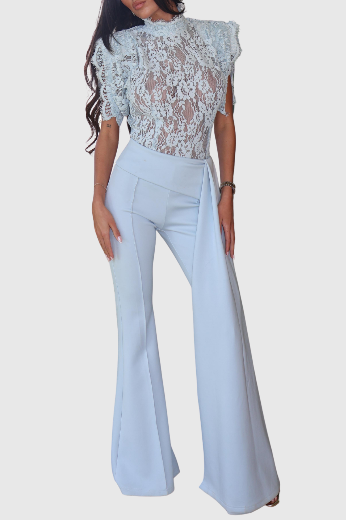 Becketa Lace Top & Pants Set - Blue