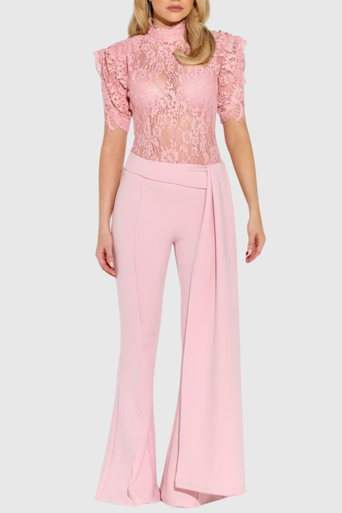 Becketa Lace Top & Pants Set - Pink