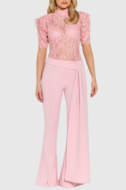 Becketa Lace Top & Pants Set - Pink