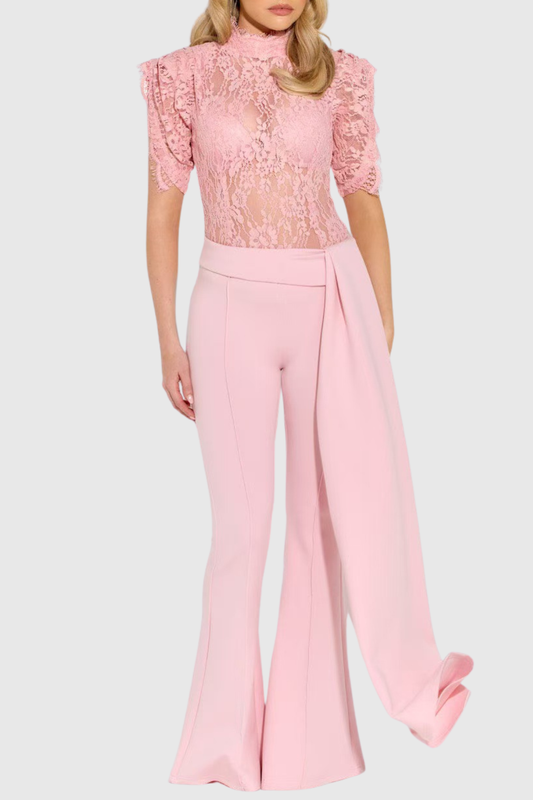Becketa Lace Top & Pants Set - Pink