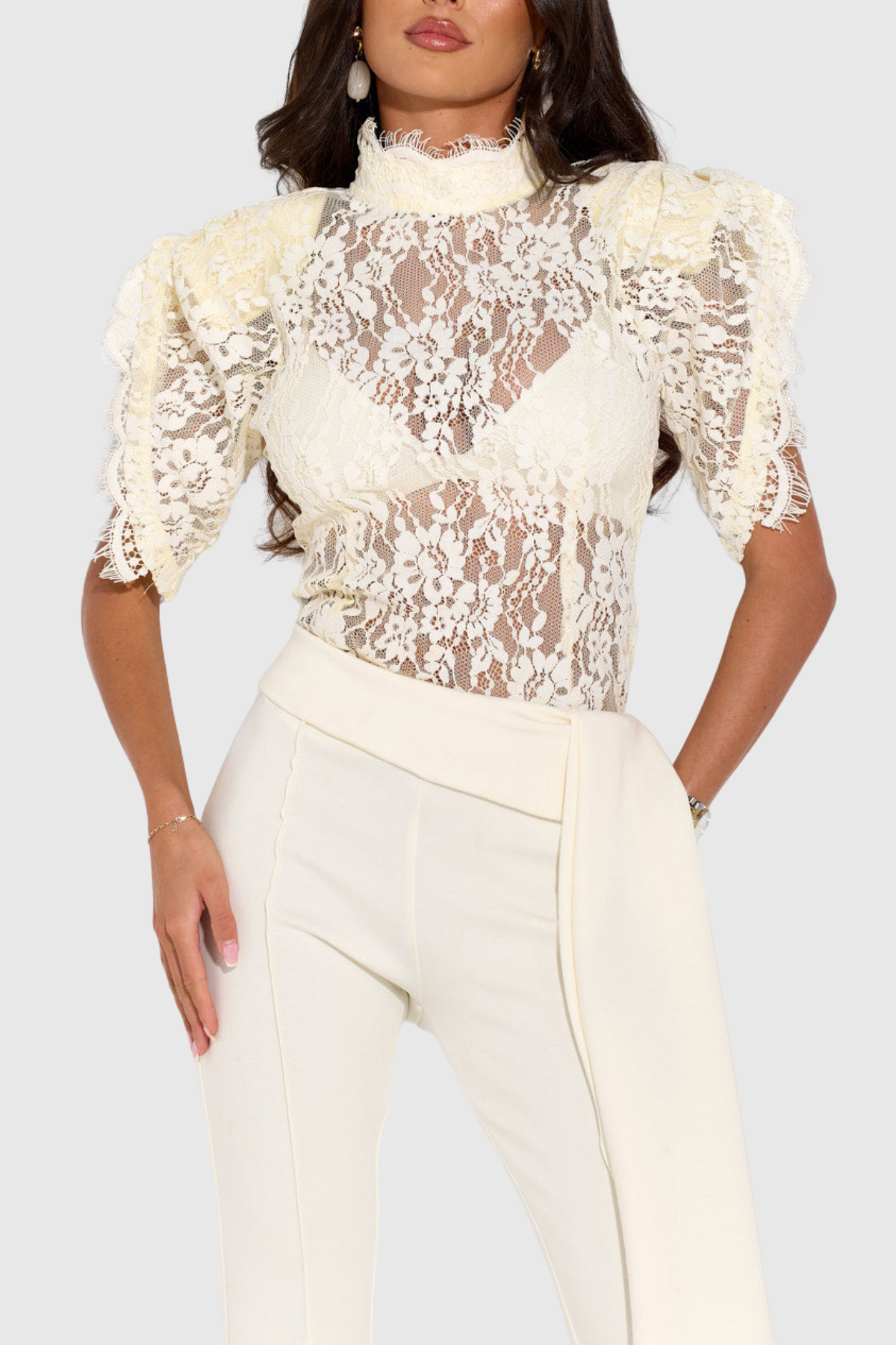 Becketa Lace Top & Pants Set - Yellow