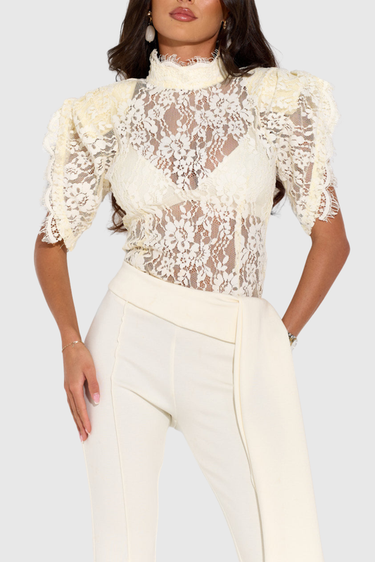 Becketa Lace Top & Pants Set - Yellow