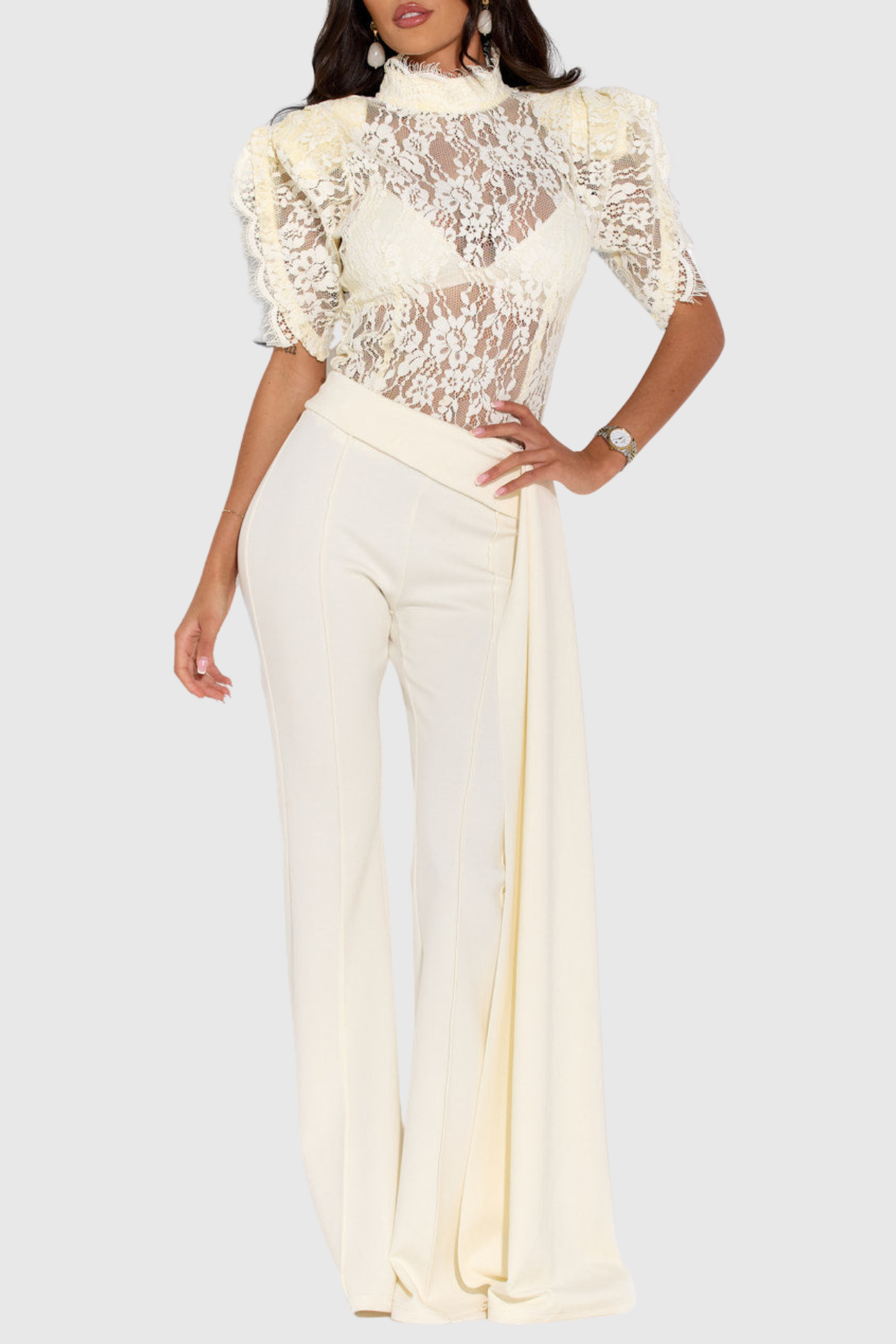 Becketa Lace Top & Pants Set - Yellow