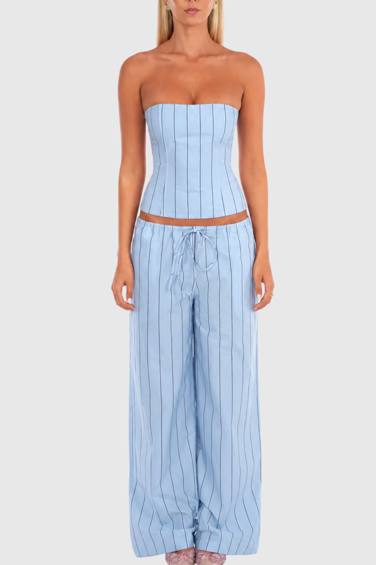 Behati Stripe Top & Pants Set - Blue