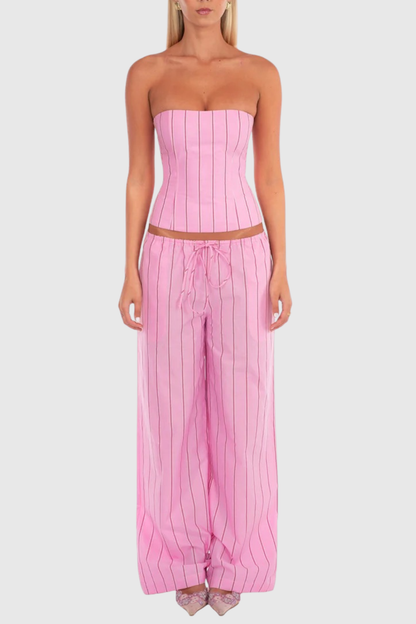 Behati Stripe Top & Pants Set - Pink
