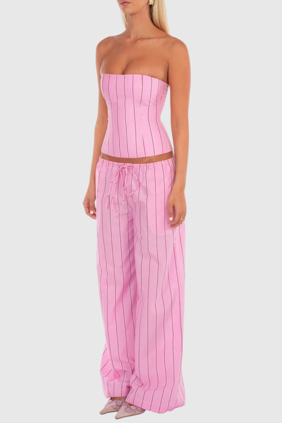 Behati Stripe Top & Pants Set - Pink