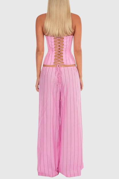Behati Stripe Top & Pants Set - Pink