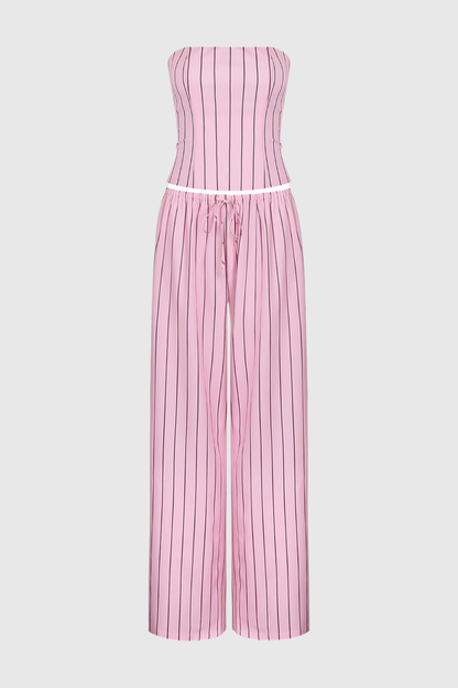 Behati Stripe Top & Pants Set - Pink