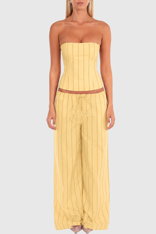 Behati Stripe Top & Pants Set - Yellow