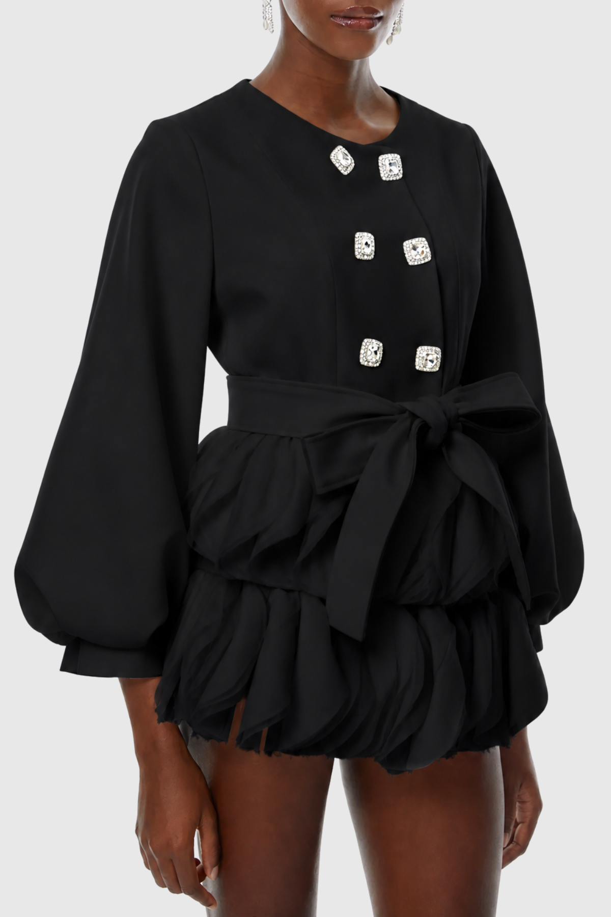 Belatrix Crystal Ruffle Panel Mini Dress - Black
