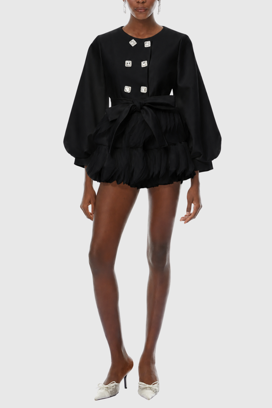 Belatrix Crystal Ruffle Panel Mini Dress - Black