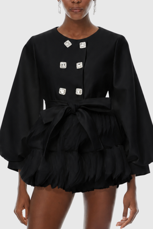 Belatrix Crystal Ruffle Panel Mini Dress - Black