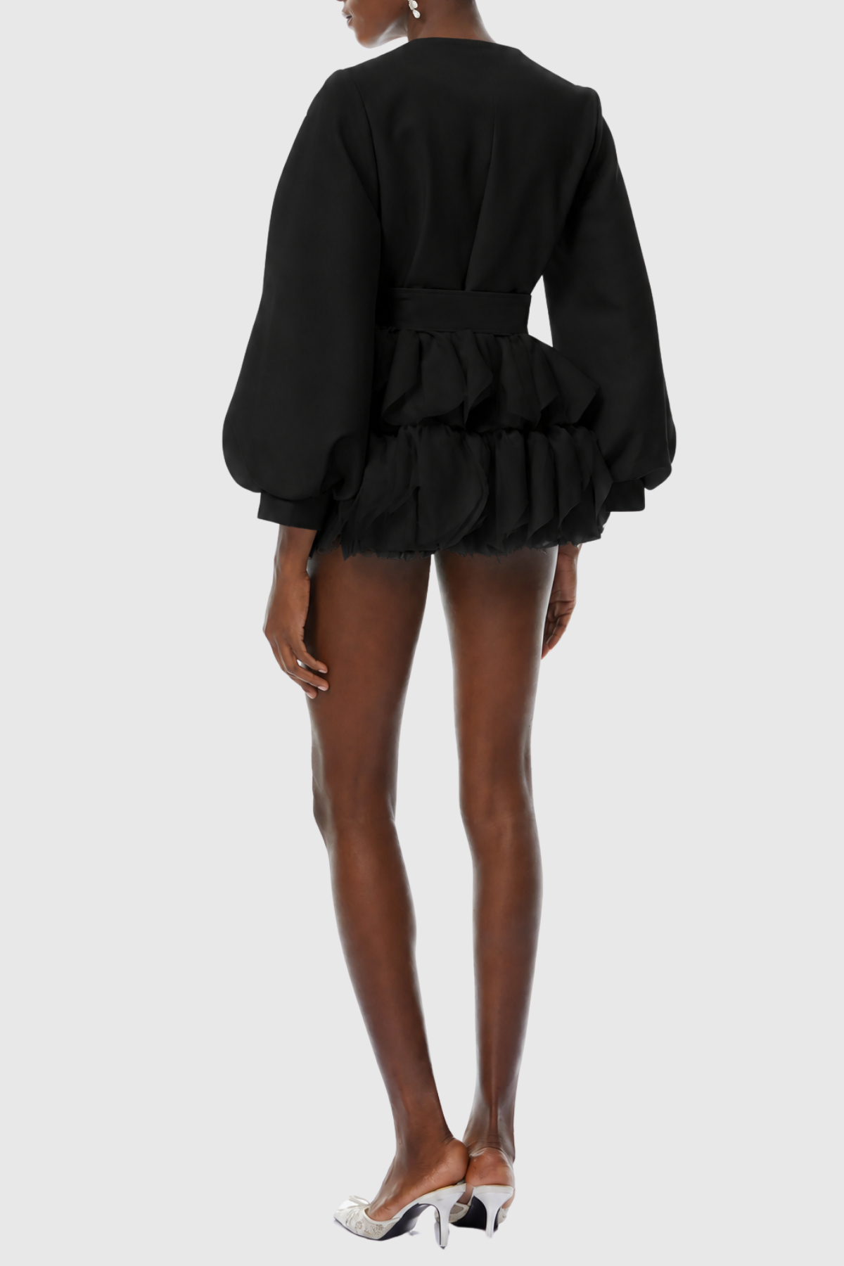 Belatrix Crystal Ruffle Panel Mini Dress - Black