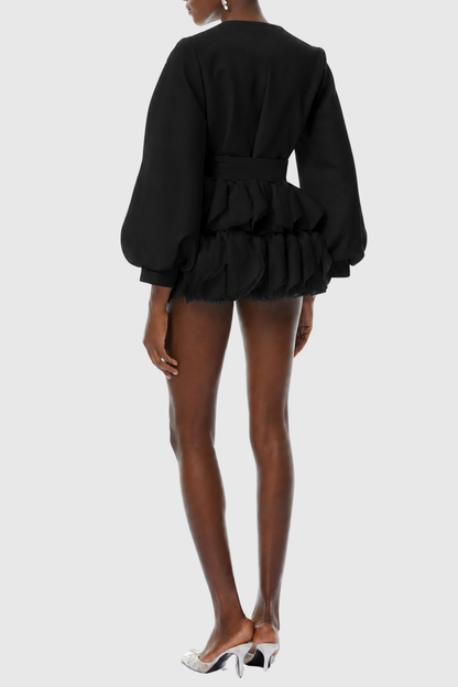 Belatrix Crystal Ruffle Panel Mini Dress - Black