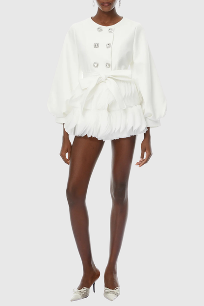 Belatrix Crystal Ruffle Panel Mini Dress - White
