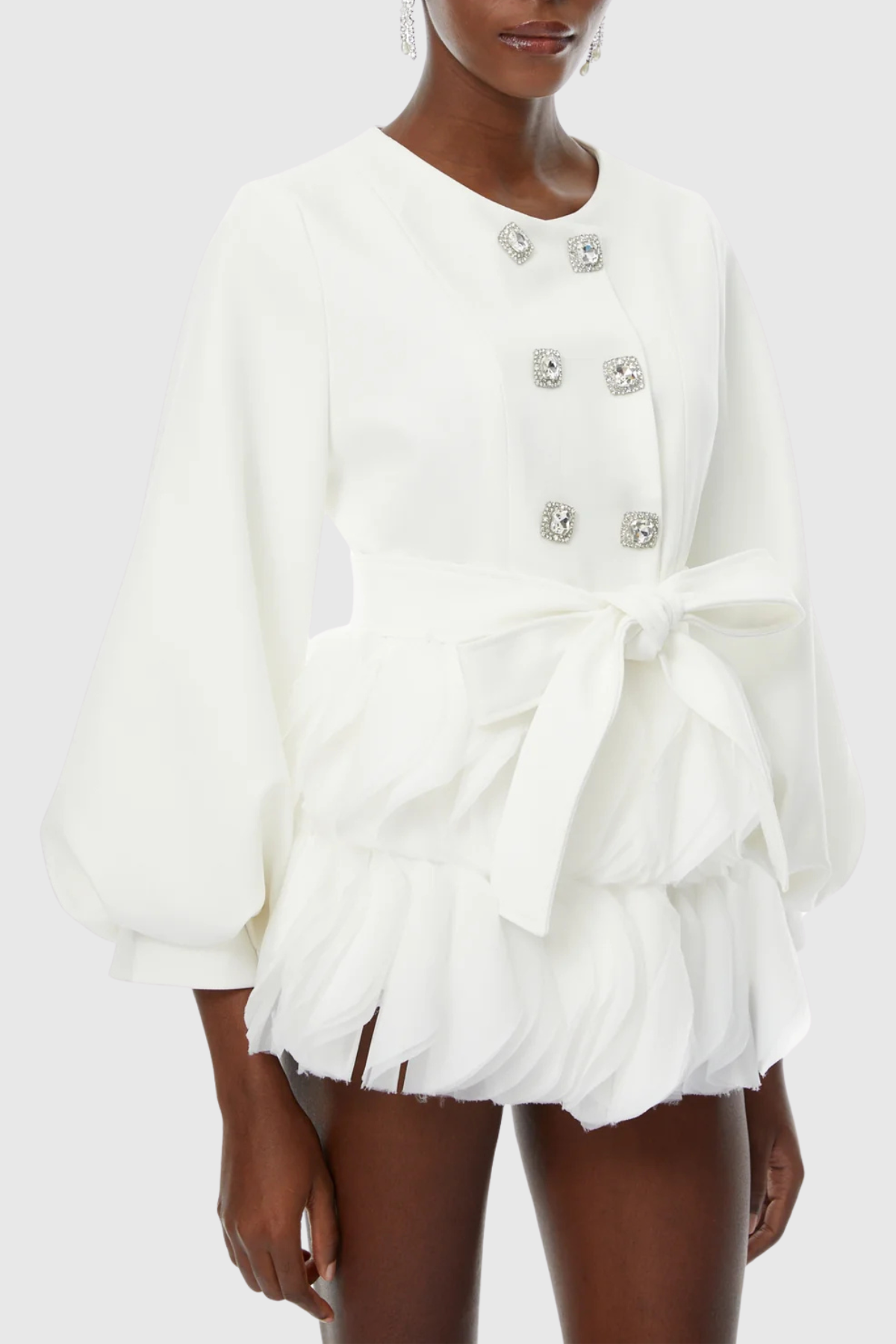 Belatrix Crystal Ruffle Panel Mini Dress - White