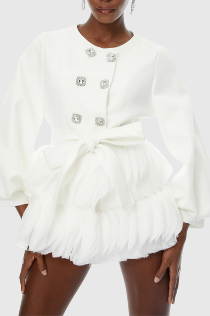 Belatrix Crystal Ruffle Panel Mini Dress - White