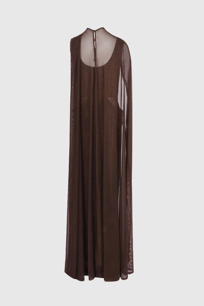 Beliaia Mesh Cape Glitter Maxi Dress