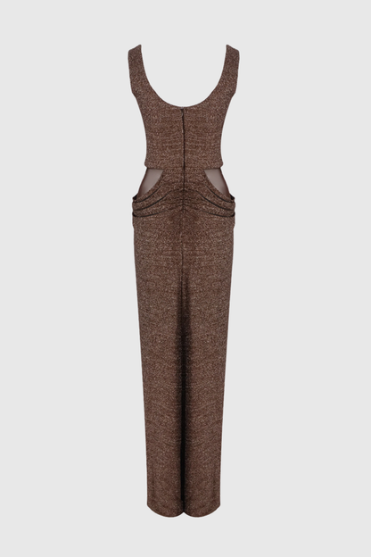 Beliaia Mesh Cape Glitter Maxi Dress