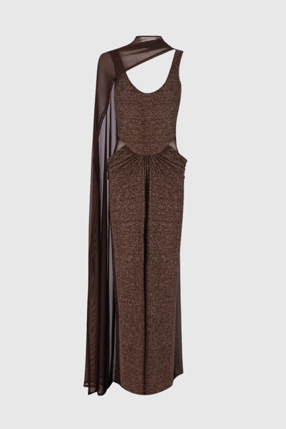 Beliaia Mesh Cape Glitter Maxi Dress