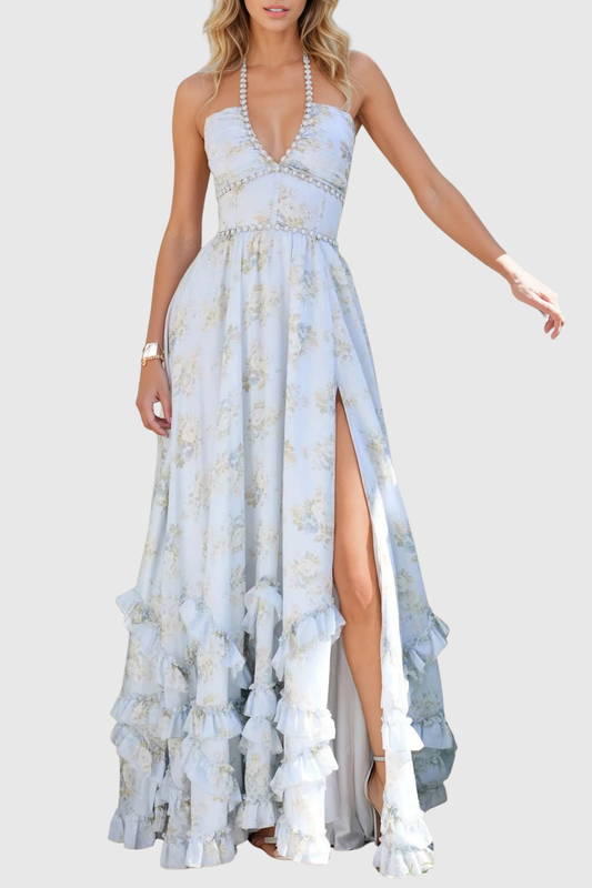 Belinda Floral Crystal Embellished Maxi Dress - Blue